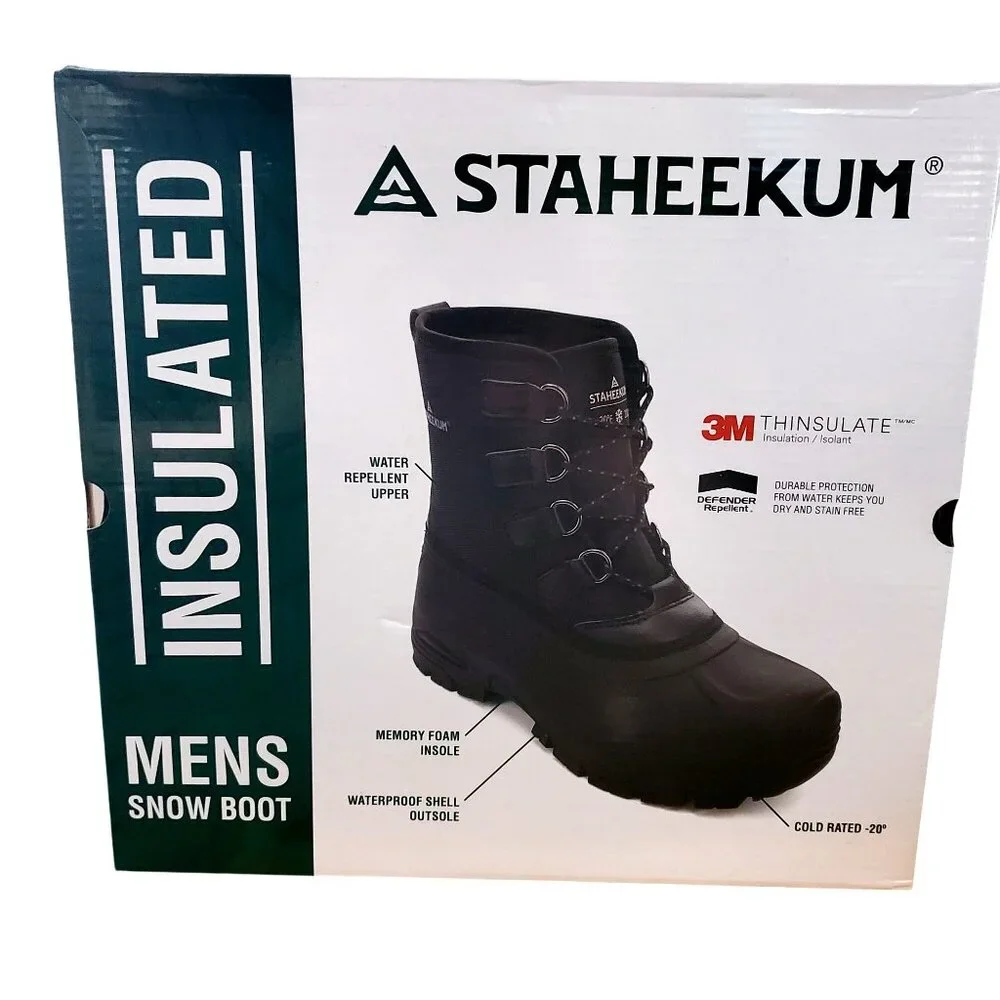 Staheekum Men's 8 Winter Snow Boots Waterproof Insulated Outdoor Faux Fur Black